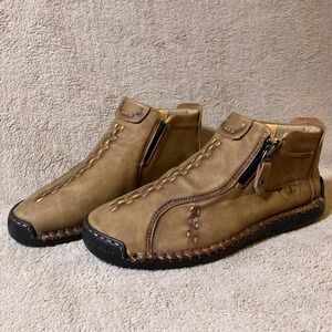 Men's Leather Shoes Slip On Moccasin Eur39/US6.5 Side‎ Zipper Caoutchouc Natural